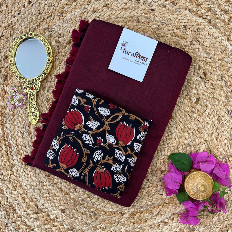 Muralika Dark Maroon Handloom Saree - Muralika the label