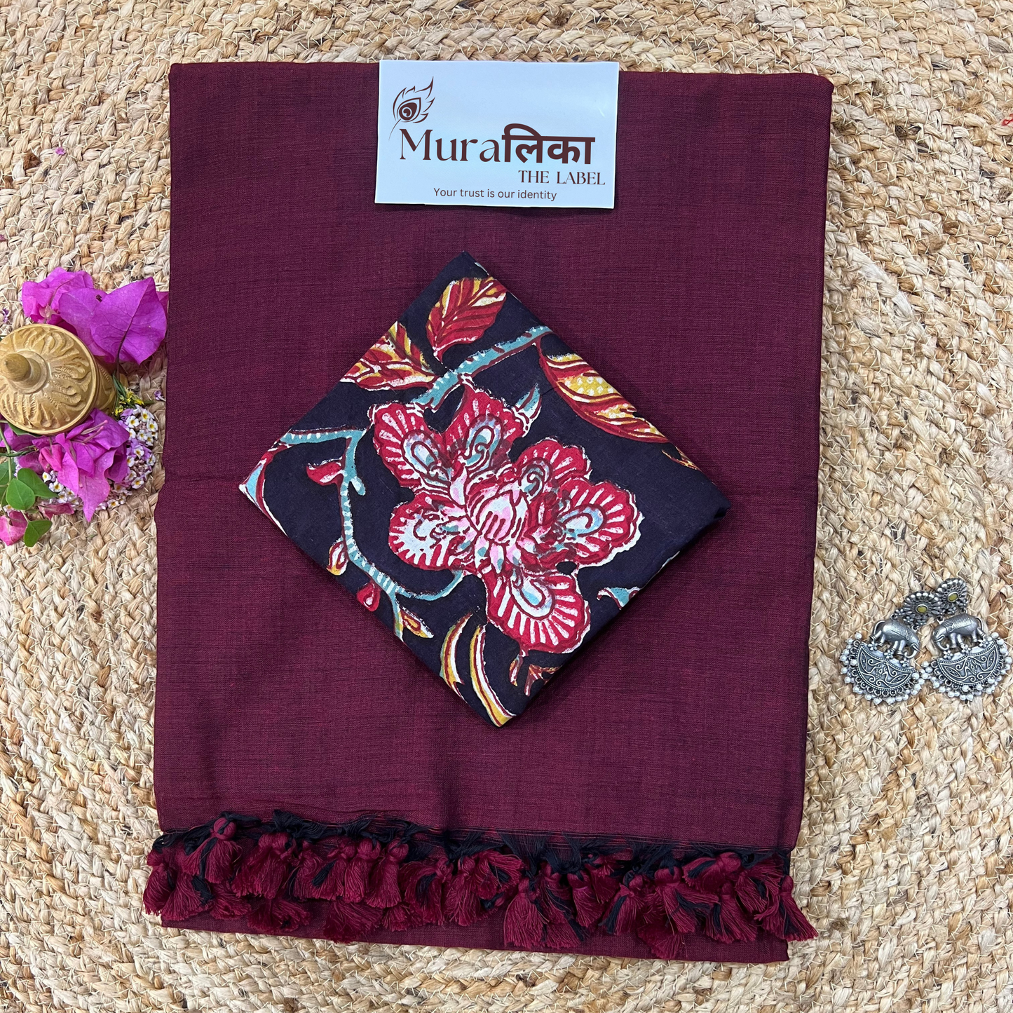 Muralika Dark Maroon Handloom Saree