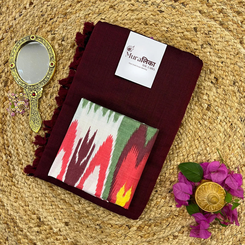 Muralika Dark Maroon Handloom Saree - Muralika the label