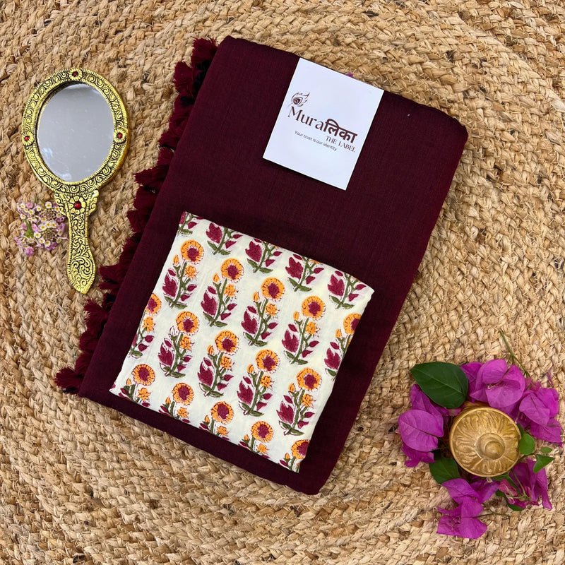 Muralika Dark Maroon Handloom Saree - Muralika the label