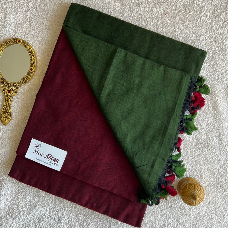 Muralika Maroon & Mehendi Handloom Cotton Saree
