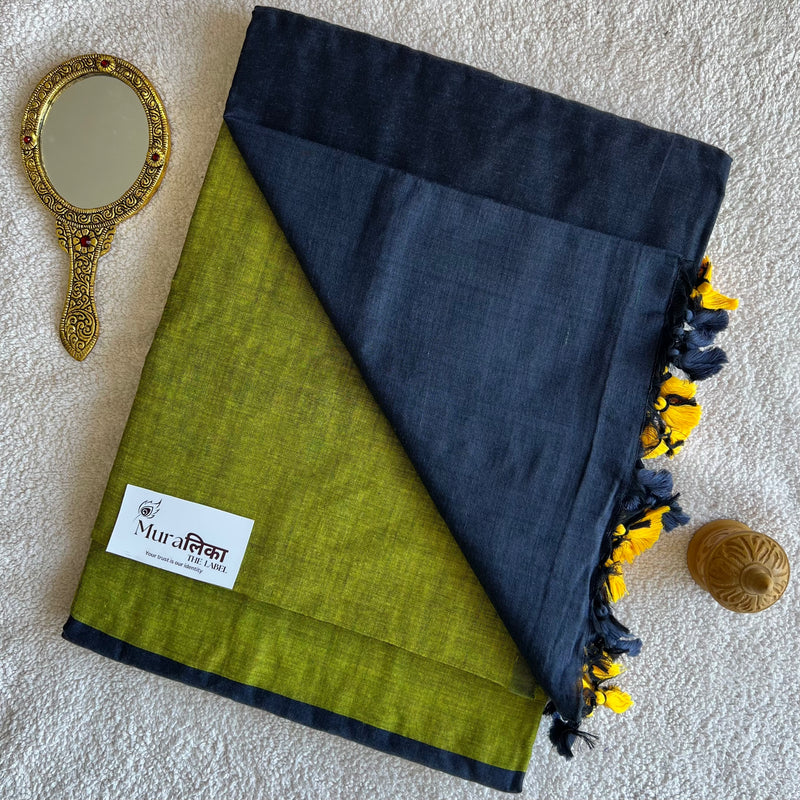 Muralika Lime & Grey Handloom Cotton Saree