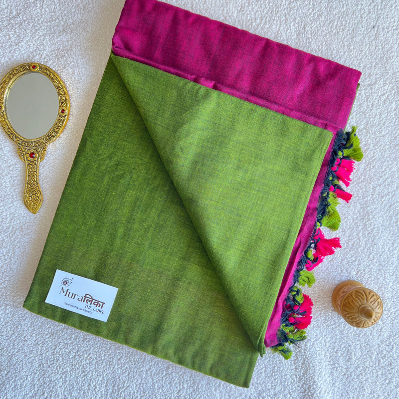 Muralika Pink & Mehendi Handloom Cotton Saree