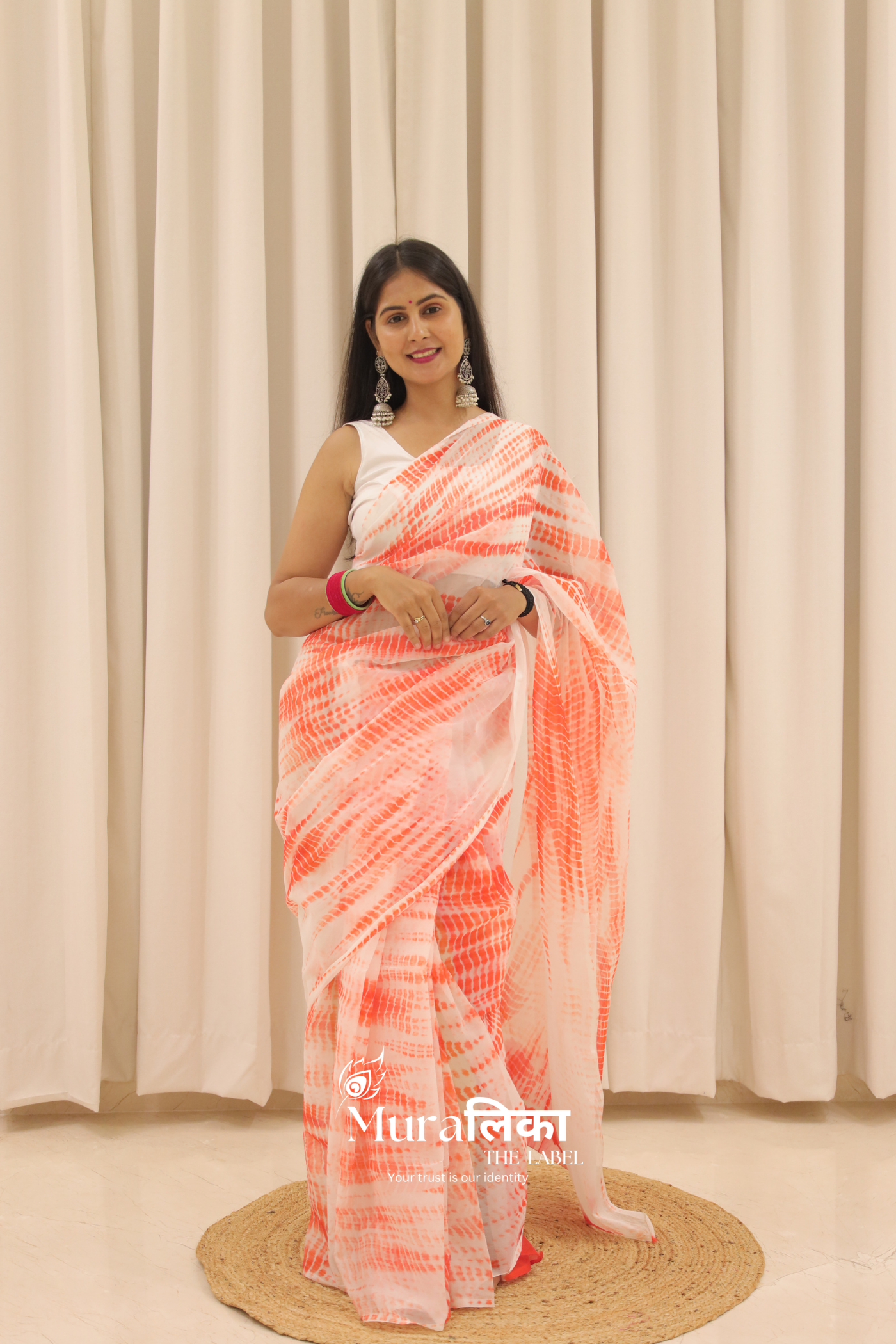 Naarangi Orange Hand Dyed Shibori Bandhej Chiffon Saree