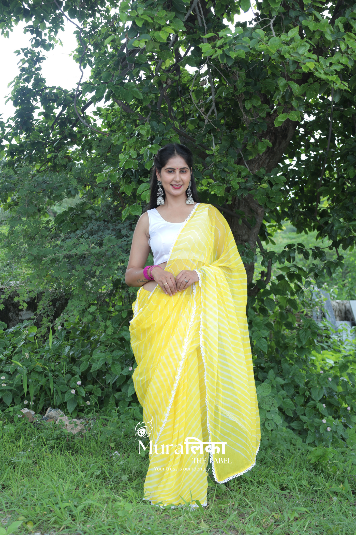 Nimbu Yellow Hand Dyed Chiffon Leheriya Saree