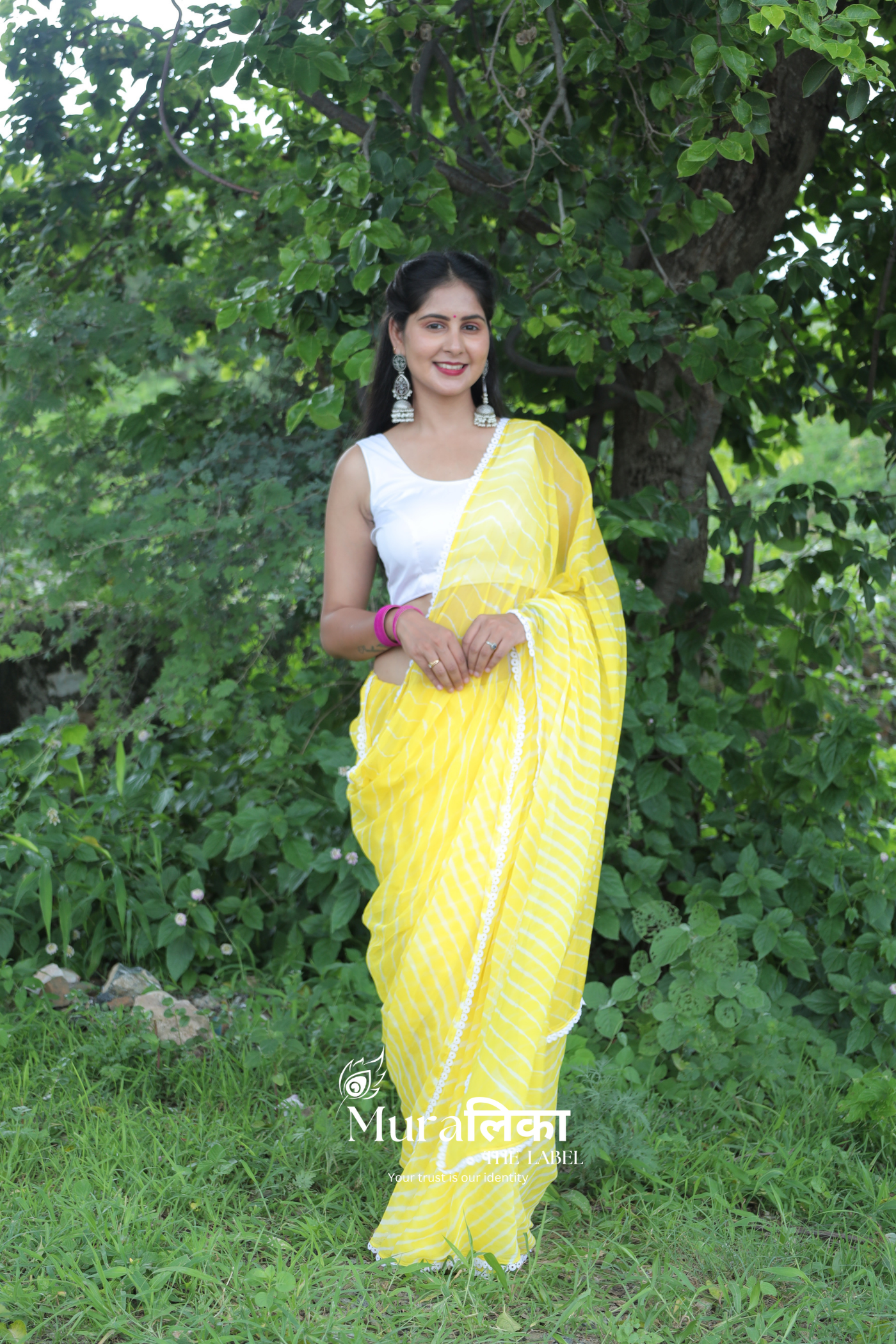 Nimbu Yellow Hand Dyed Chiffon Leheriya Saree