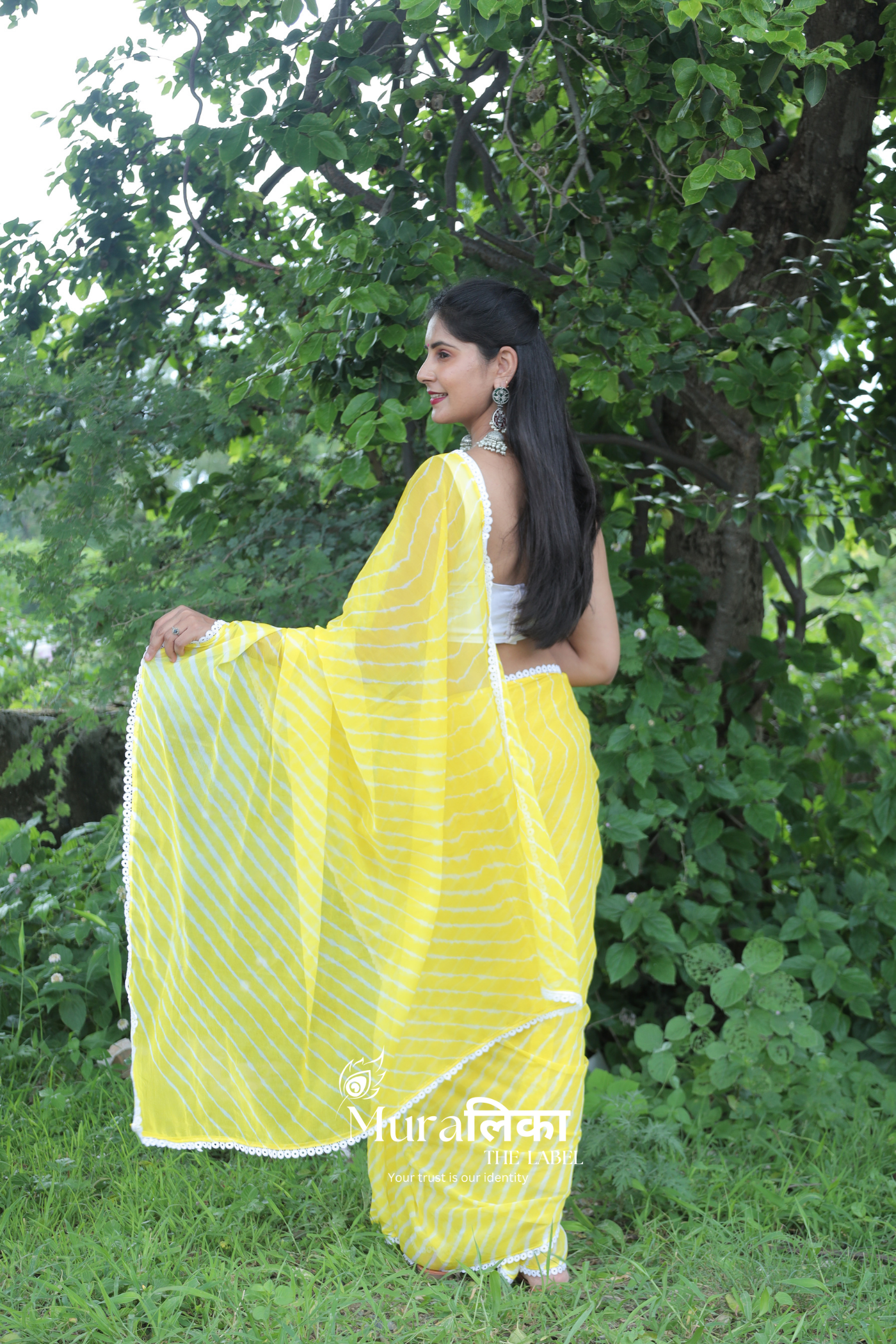 Nimbu Yellow Hand Dyed Chiffon Leheriya Saree
