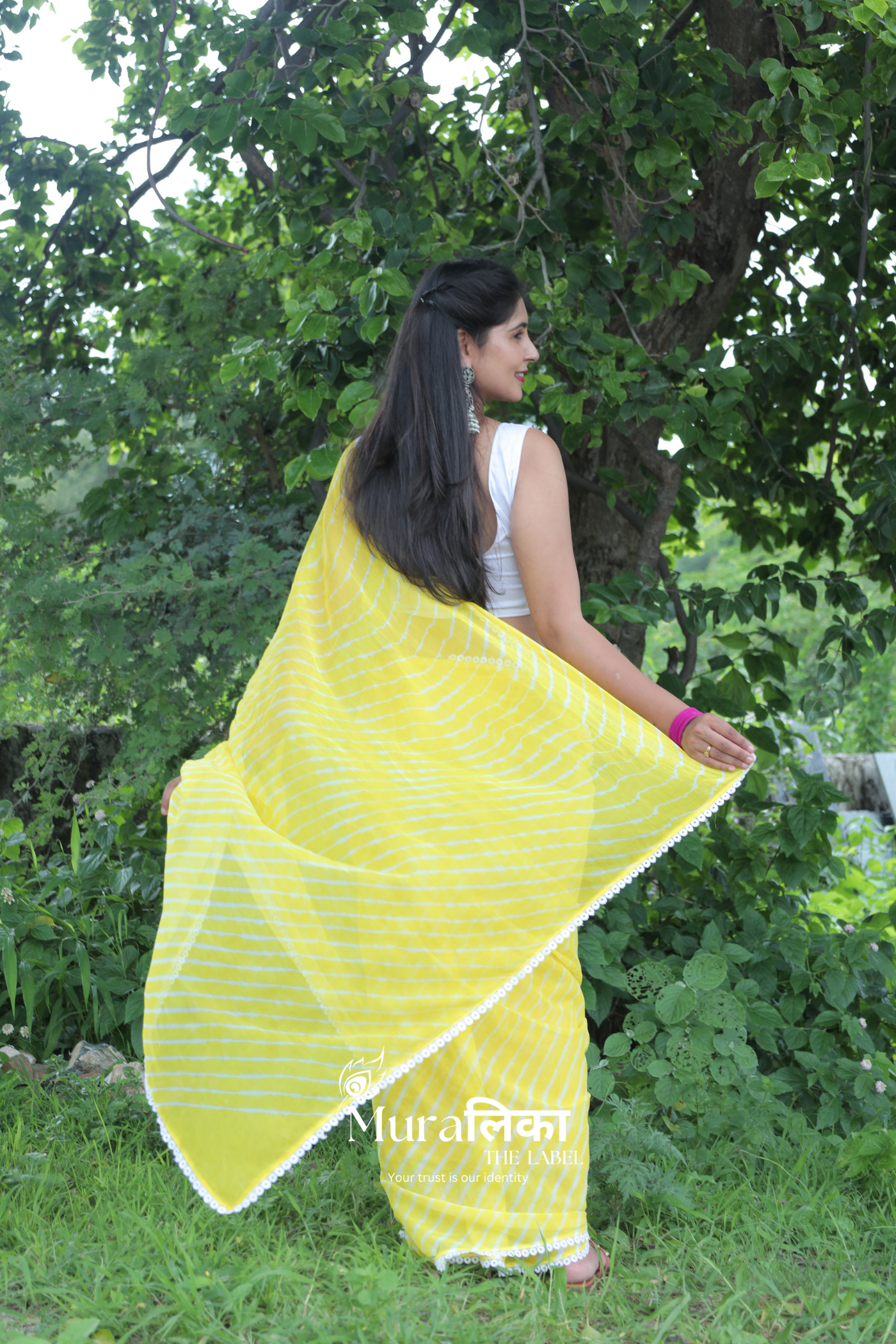 Nimbu Yellow Hand Dyed Chiffon Leheriya Saree