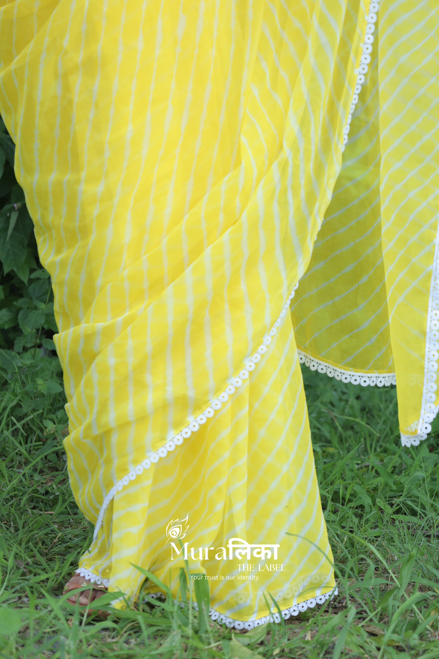 Nimbu Yellow Hand Dyed Chiffon Leheriya Saree