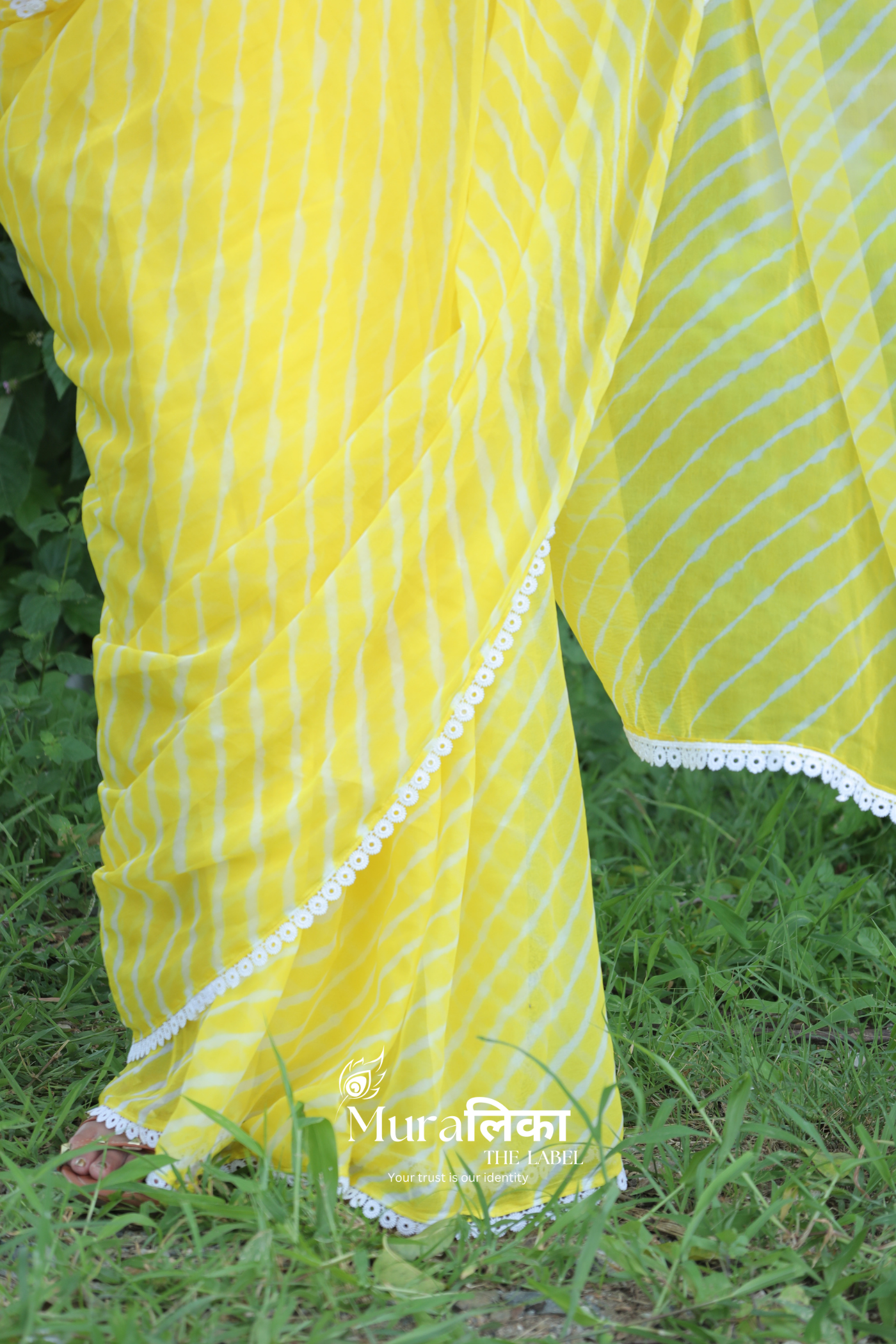 Nimbu Yellow Hand Dyed Chiffon Leheriya Saree