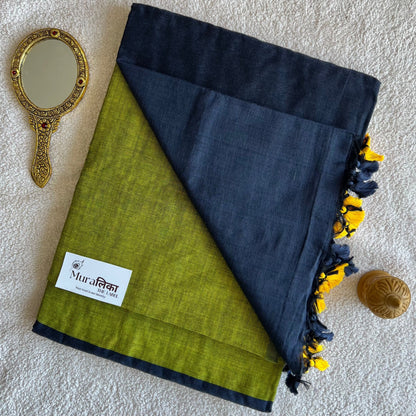 Muralika Lime & Grey Handloom Cotton Saree