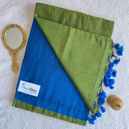 Muralika Blue & Mehendi Handloom Cotton Saree